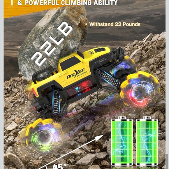 Yellow Remote Control Truck 45 degrees drifting 360 degrees spins monster truck - Picture 3 of 7